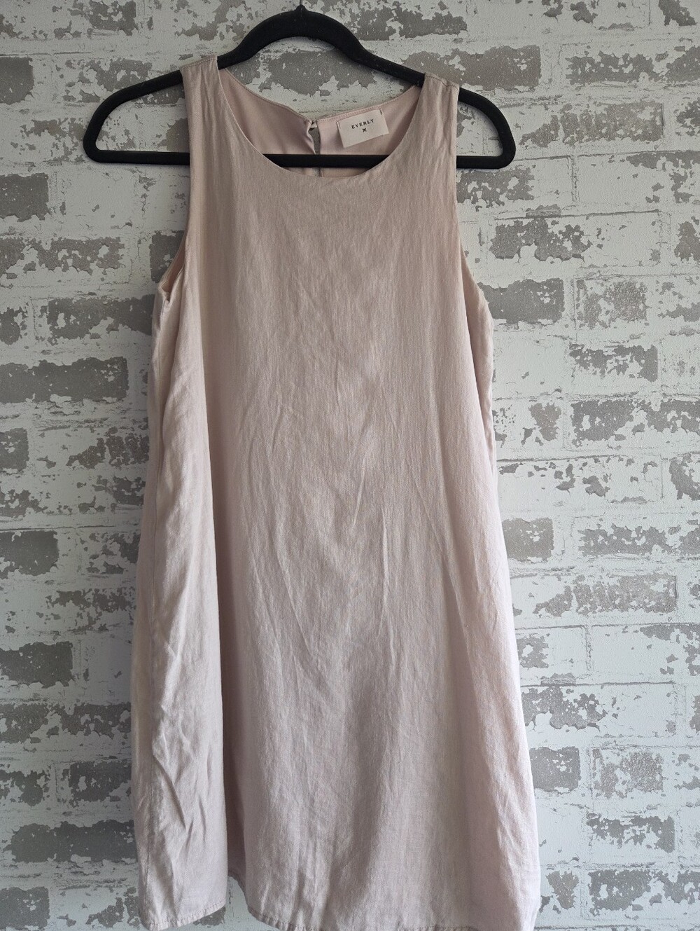 Everly Linen Blend Shift Dress Peach Pink Small Mini